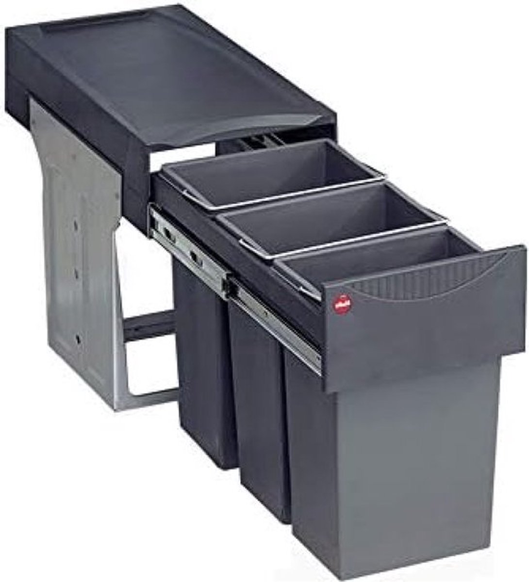 Afvalemmer, voor kasten vanaf 300 mm breed, inbouw-vuilnisemmer 2 x 15 l, volledig uittrekbaar met telescopische rails, antraciet