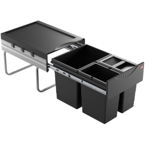 Hailo inbouwsysteem AS ruimtebesparende Tandem, 3 emmers 1 x 18L en 2 x 8,5L. Zwart