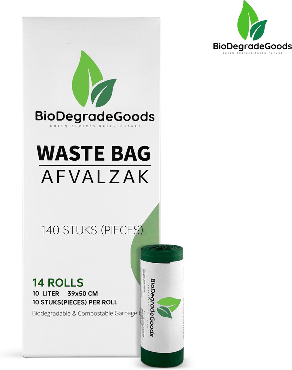 Biologisch Afbreekbare Afvalzakken 10L - Composteerbare Sterke Lekvrije Biozakken - 140 Stuks - GFT en Keukenafval