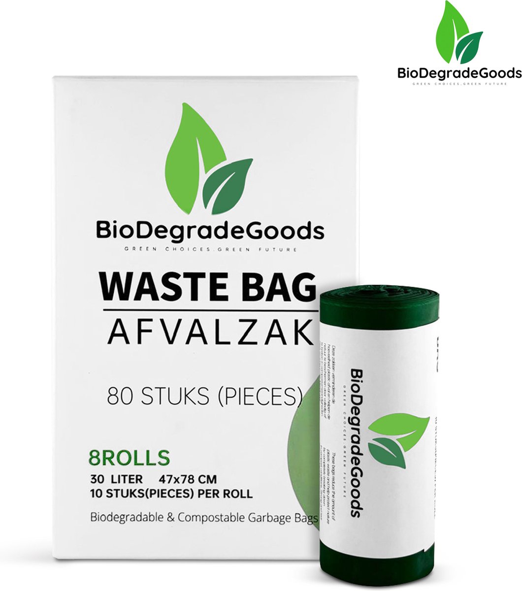 Biologisch Afbreekbare Afvalzakken 30L - Composteerbare Sterke Lekvrije Biozakken - 80 Stuks - GFT en Keukenafval
