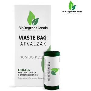 Biologisch Afbreekbare Afvalzakken 40/45L - Composteerbare Sterke Lekvrije Biozakken - 100 Stuks - GFT en Keukenafval