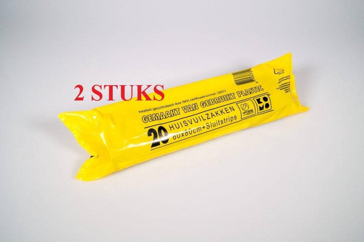 2 stuks KOMO vuilniszakken 60 liter - afvalzakken 60 x 80 cm - 40 stuks huisvuilzakken - sluitstrips - prullenbak