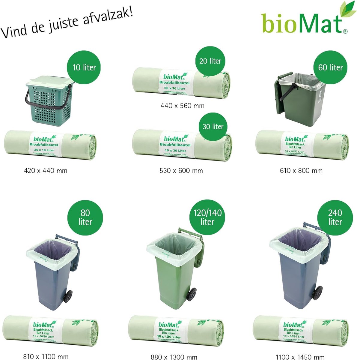 BioMat Composteerbare Vuilniszakken met Handvaten - 10 Rollen x 15/20 Liter - EN 13432 Gecertificeerd - Duurzame Vuilnisoplossing - Milieubewuste Keuze