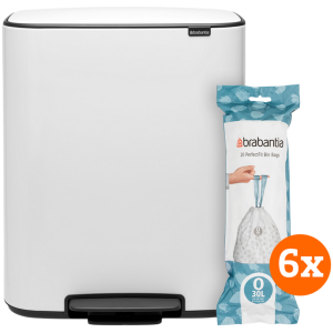 Brabantia Bo Pedal Bin 2 x 30 Liter White + Vuilniszakken (120 stuks)