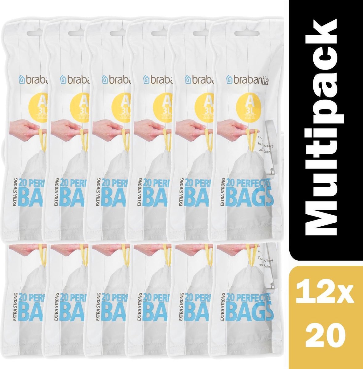Brabantia Perfect Fit Afvalzakken - 3 l - Code A - set van 12 rollen x 20 stuks