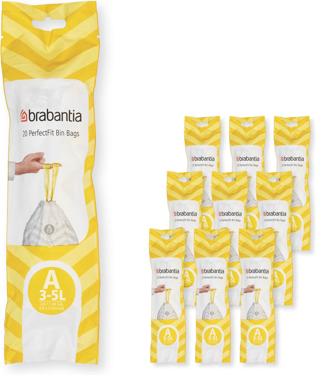 Brabantia PerfectFit Vuilniszakken - 3/5 l - Code A - 10 rollen x 20 stuks