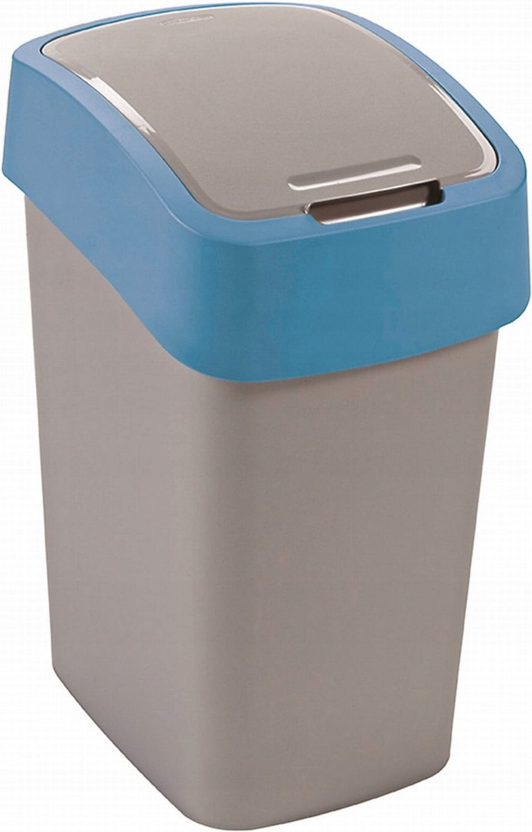 Cuver - Prullenbak / Afvalbak met deksel - Grijs met blauw frame - 25L, Flip Bin