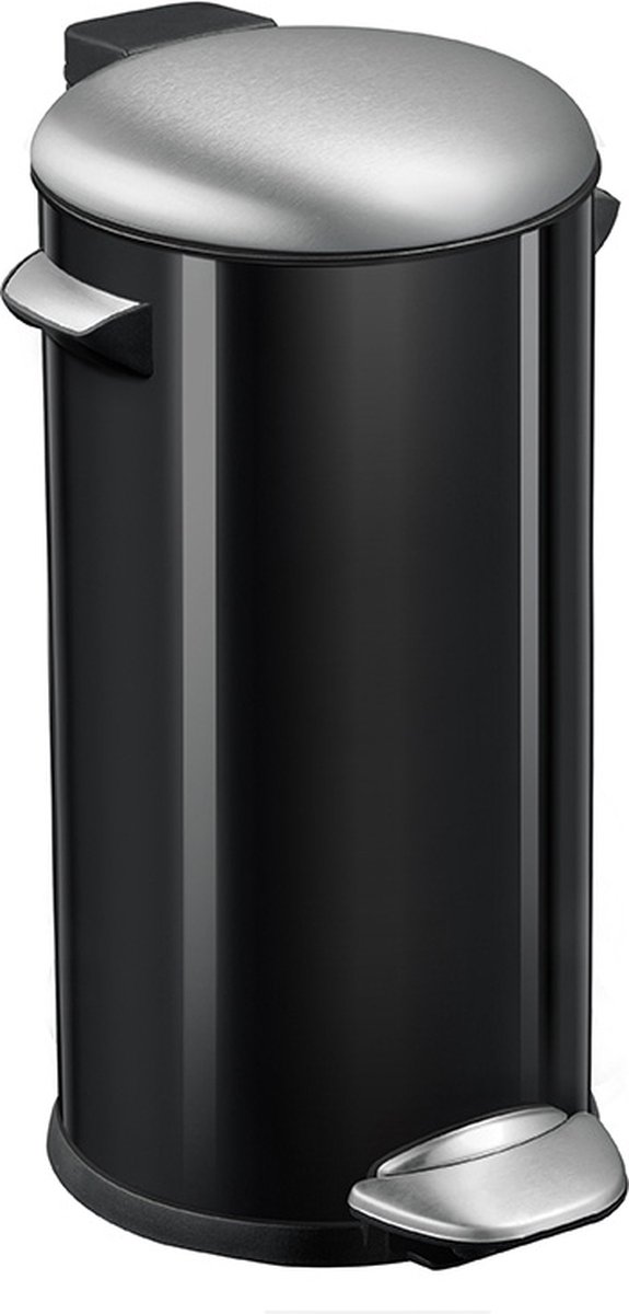 EKO - Belle Deluxe pedaalemmer 30 liter - Steel Plastic - zwart glanzend, mat RVS - Prullenbak