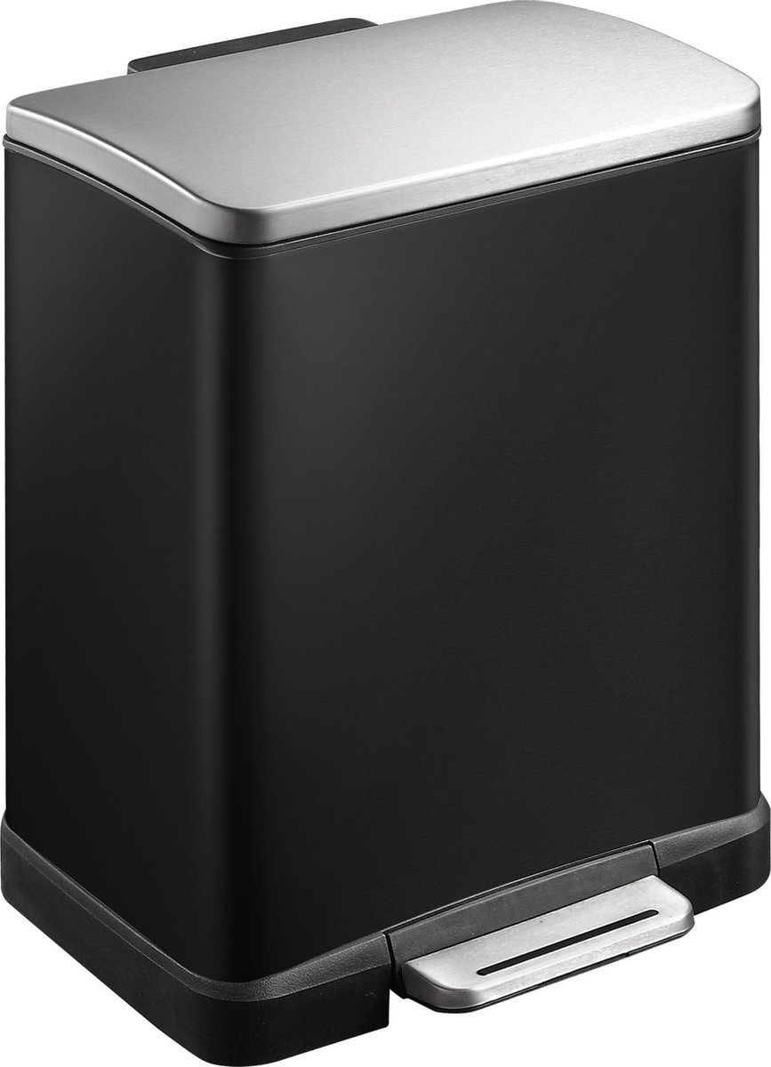 EKO - E-Cube pedaalemmer 12 liter - Stainless steel Plastic - zwart glanzend, mat RVS - Prullenbak