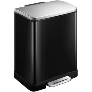 EKO - E-Cube recycling pedaalemmer 10+9 liter - Stainless steel Plastic - zwart glanzend, mat RVS - Prullenbak