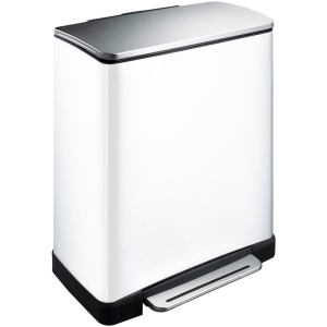 EKO - E-Cube recycling pedaalemmer 28+18 liter - Stainless steel Plastic - wit, mat RVS - Prullenbak