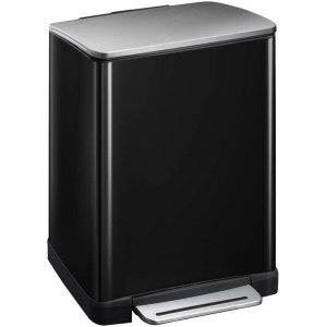 EKO - E-Cube recycling pedaalemmer 28+18 liter - Stainless steel Plastic - zwart glanzend, mat RVS - Prullenbak