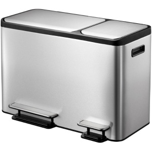 EKO - EcoCasa Recycler pedaalemmer 24+12 liter - stainless steel plastic - mat RVS - Prullenbak