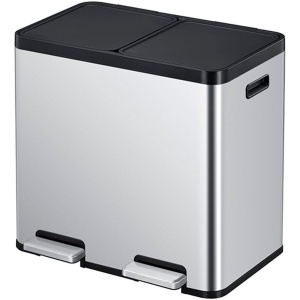 EKO - Essential 1 Recycler pedaalemmer 22+22 liter - Stainless Steel Plastic - mat RVS - Prullenbak