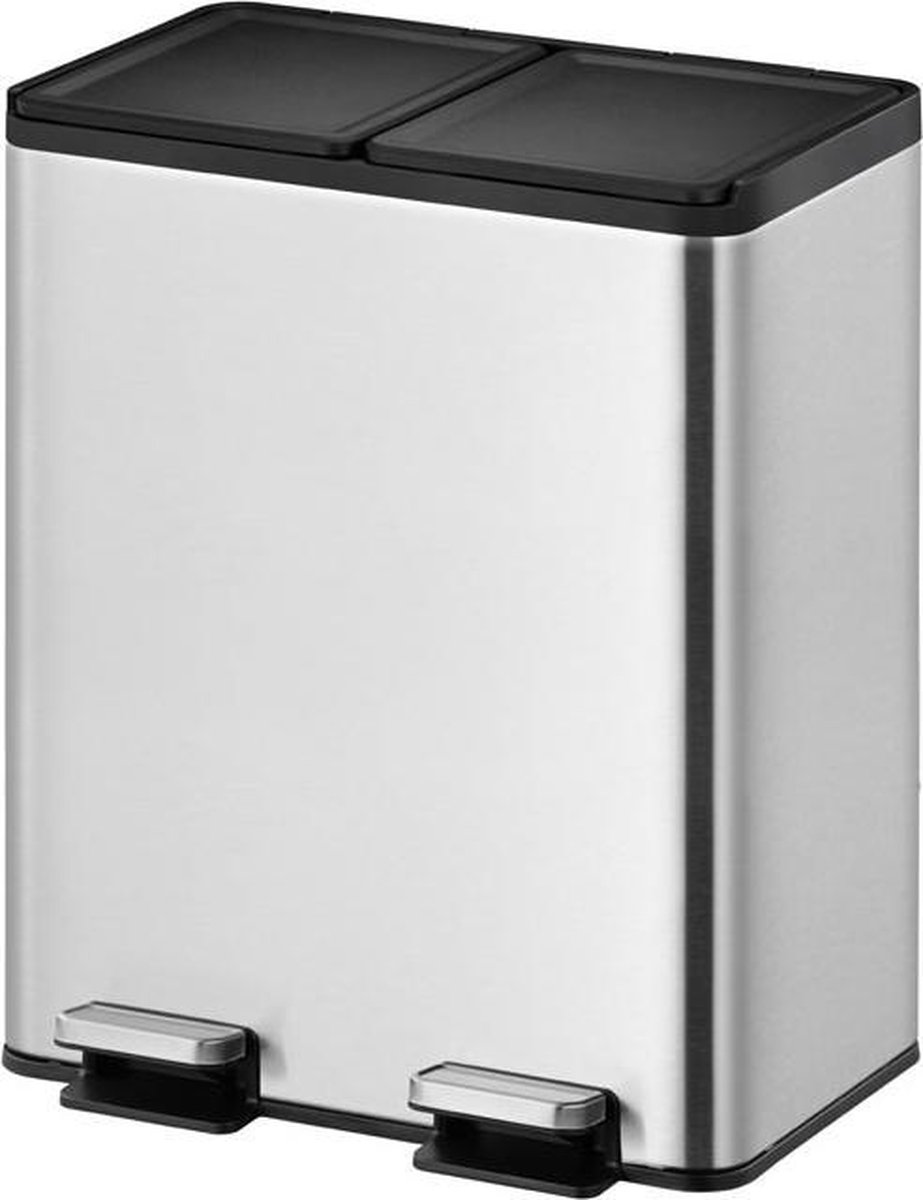 EKO - Essential splitted Recycler pedaalemmer 20+20 liter - Stainless steel - mat RVS - Prullenbak