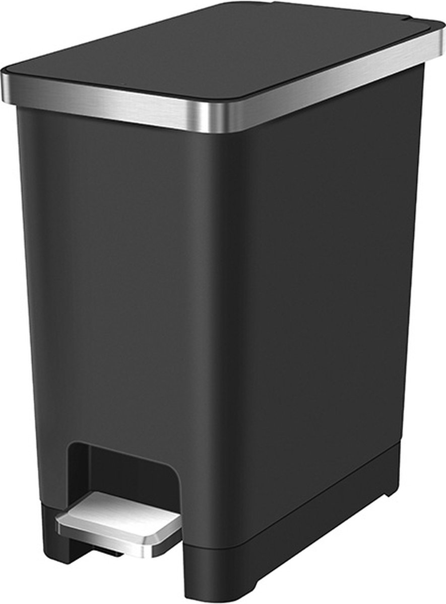 EKO - Hana Slim 1 Pedaalemmer 10 liter - Plastic - zwart - Prullenbak