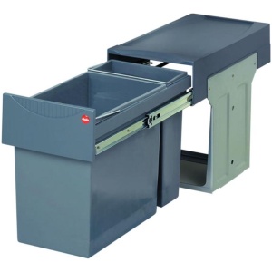 Hailo Tandem De Luxe - Inbouw Prullenbak - 31 Liter Inhoud - 25 x 40 x 49 cm - Met 2 Compartimenten - Grijs