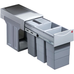 Hailo Tandem - Inbouw Prullenbak - 30 Liter Inhoud (3 x 10) - Met 3 Compartimenten - Grijs