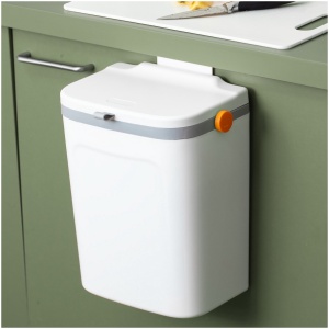 Homra GFT Afvalbakje 9L - Aanrecht Afvalbakje met Deksel - Ophang Prullenbak met Losse Binnenemmer - Compostbakje 9 Liter voor Groenten en Fruit - Mini - Wit - Makkelijk op te hangen