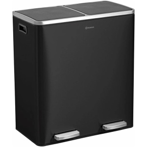 Homra Quickx Prullenbak 60 liter - Pedaalemmer Zwart - Duo Prullenbak 2 x 30 liter - Vuilnisbak voor huishouden en kantoor - Afvalscheiding - Recycle Vuilbak keuken Afvalemmer 2 vakken - Automatische Soft Close Deksel