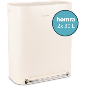Homra Rockx Prullenbak 60 Liter - Duo Pedaalemmer 2X30L met Geurfilter - RVS Afvalscheidingsprullenbak 2 Vakken - Recycle Afvalbak - Vuilnisbak Keuken afval scheiden - Afvalemmer - Dubbele Prullenbak Wit Creme