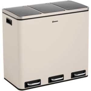 Homra SPARQ Pedaalemmer 3 vakken - 3 x 18 L inhoud - 54 Liter - Wit - RVS - Trio Afvalscheiding prullenbak - 3-vaks Recycle Afvalemmer - Hygiënisch Afval Scheiden - Witte Keuken Vuilbak - Kantoor Prullenbak - Pedaal - Afvalscheidingsprullenbak