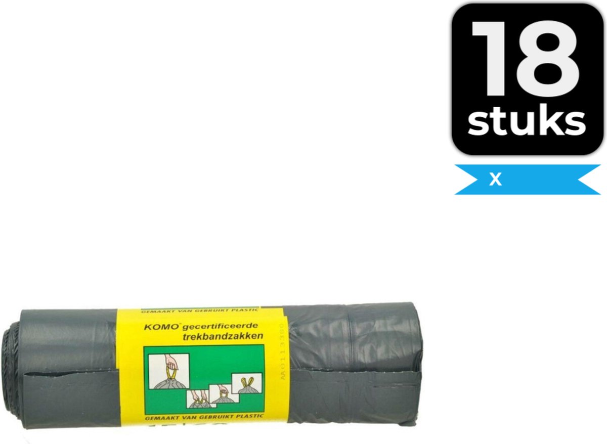 KOMO Afvalzakken met trekband - 60 l - 15 stuks - Voordeelverpakking 18 stuks