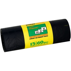 KOMO Afvalzakken met trekband - 60 l - 3 rol x 15 stuks