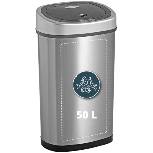 Sensor Prullenbak RVS 50 liter Homra Fonix - Automatische Soft Close Deksel - 50L Design Afvalemmer Zilver - Infrarood Sensor - Vuilnisbak met Elektrische Deksel - Sensorbediening - Vingerafdrukvrij - Vuilafstotend - Keuken en Kantoor Vuilbak