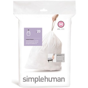 Simplehuman Code M Afvalzakken - 45 liter - 20 stuks - met Trekband - Wit