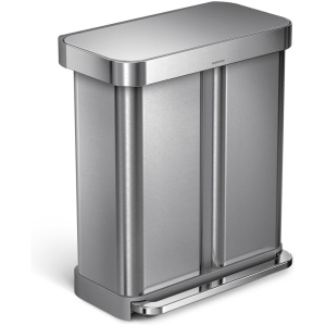 Simplehuman Rectangular - Prullenbak - 58 Liter Inhoud - Met 2 Compartimenten - Zilver