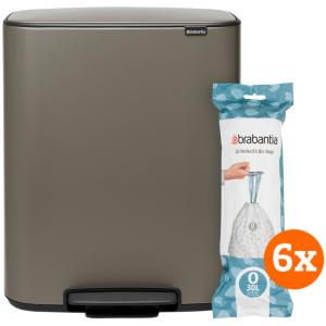 Brabantia Bo Pedal Bin 2 x 30 Liter Platinum + Vuilniszakken (120 stuks)