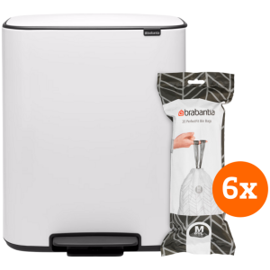 Brabantia Bo Pedal Bin 60 Liter White + Vuilniszakken (120 stuks)
