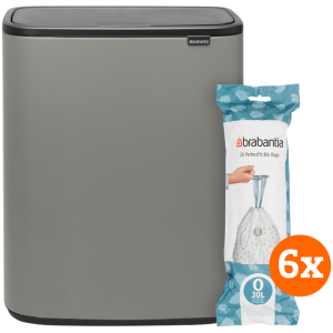 Brabantia Bo Touch Bin 2 x 30 Liter Mineral Concrete Grey + Vuilniszakken (120 stuks)