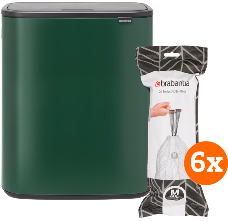 Brabantia Bo Touch Bin 60 Liter Pine Green + Vuilniszakken (120 stuks)