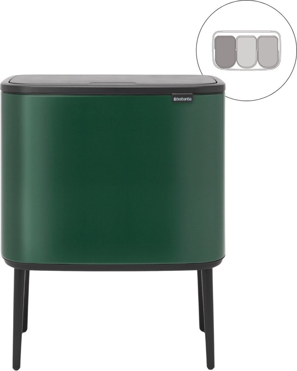 Brabantia Bo Touch Bin Prullenbak - 3 x 11 liter - Afvalscheiding - Pine Green