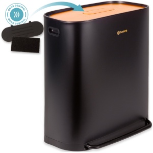 Homra Rockx Prullenbak 60 Liter - Duo Pedaalemmer 2X30L met Geurfilter - RVS Afvalscheidingsprullenbak 2 Vakken - Recycle Afvalbak - Vuilnisbak Keuken - Afvalemmer Afvalscheiding - Dubbele Prullenbakken Zwart Koper