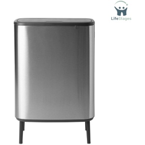 LifeStages - Prullenbak op Pootjes - Touch Bin Recycling - Mat staal Vingerafdrukbestendig - 2 binnenemmers - (2 x 30L)