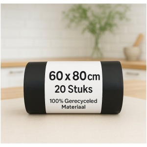 20 Rollen Zwarte Vuilniszakken | Zakken | 60 Liter | Gerecycled LDPE | Non Komo | 60x80 cm | Afvalzak | Afvalbak | Vuilnisbak | Schoonmaak | Huishouden