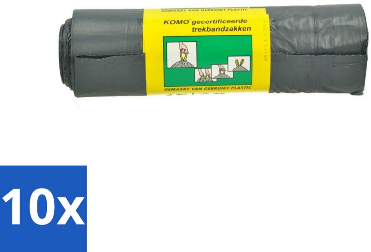 10 x Komo Vuilniszakken Trekband 60L 15 stuks per verpakking - Afvalzakken Hygiƫnisch - Afvalzakken Voor Huishouden - Afvalzakken Voor Kantoor
