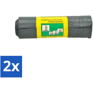 2 x Komo Vuilniszakken Trekband 60L 15 stuks per verpakking - Afvalzakken - Afvalzakken Met Trekband - Afvalzakken 60 Liter - Afvalzakken Grijs - Afvalzakken Stevig