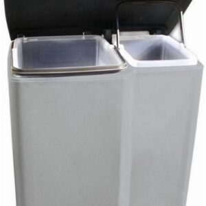 Curver Duo Pedaalemmer 15L + 6L - Zilver/Zwart - Praktische Afvalscheiding met Stijl