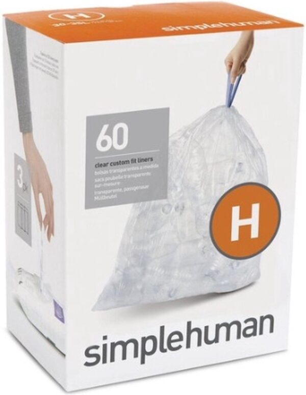 Simplehuman Afvalzak Code H - Kunststof - 30-35 liter - Pak van 3x20 Stuks - transparant