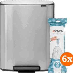 Brabantia Bo Pedal Bin 2 x 30 Liter Rvs Fingerprint Proof + Vuilniszakken (120 stuks)