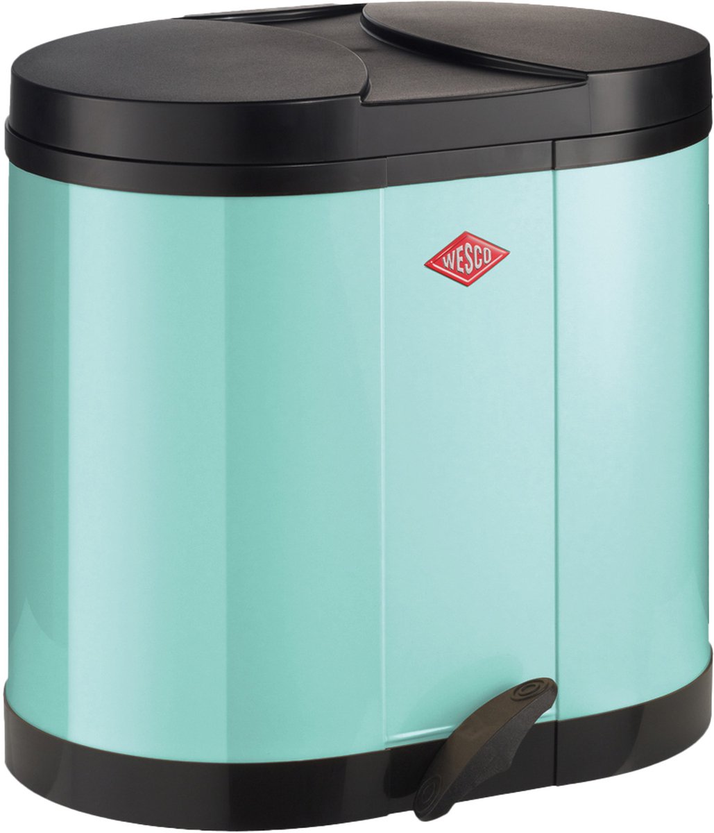 WESCO Ökosammler Prullenbak | 30 Liter | Duo Pedaalemmer (2x15 Liter) | Metaal - Mint| Afvalscheiding - Made in Germany