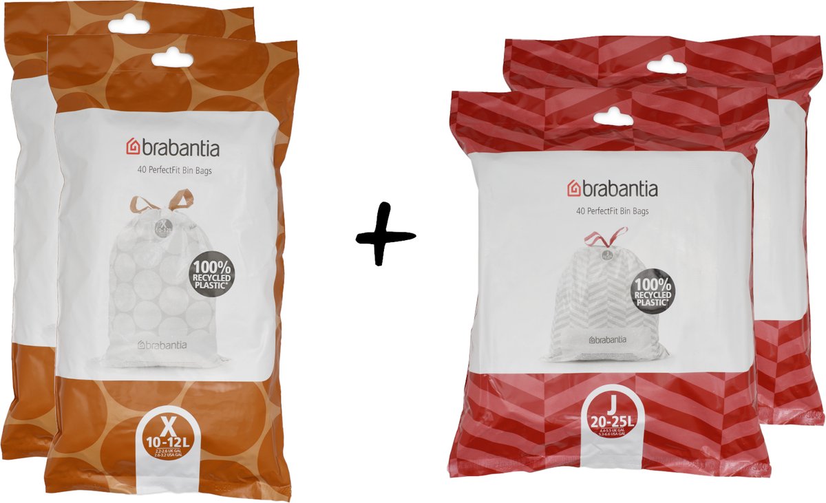 Brabantia PerfectFit Set van 4 - Vuilniszak dispenserpack - Code X & J - Bo Touch Bin 11+23L - 4x 40 stuks