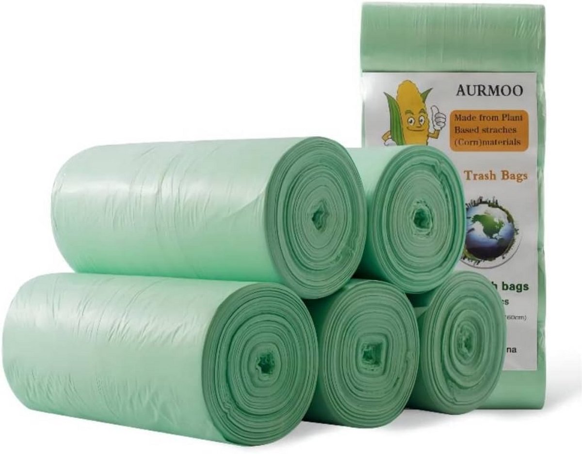 150x Bio Afvalzakken 20L met Trekkoord - Composteerbare Keukenprullenbakzakken Groen