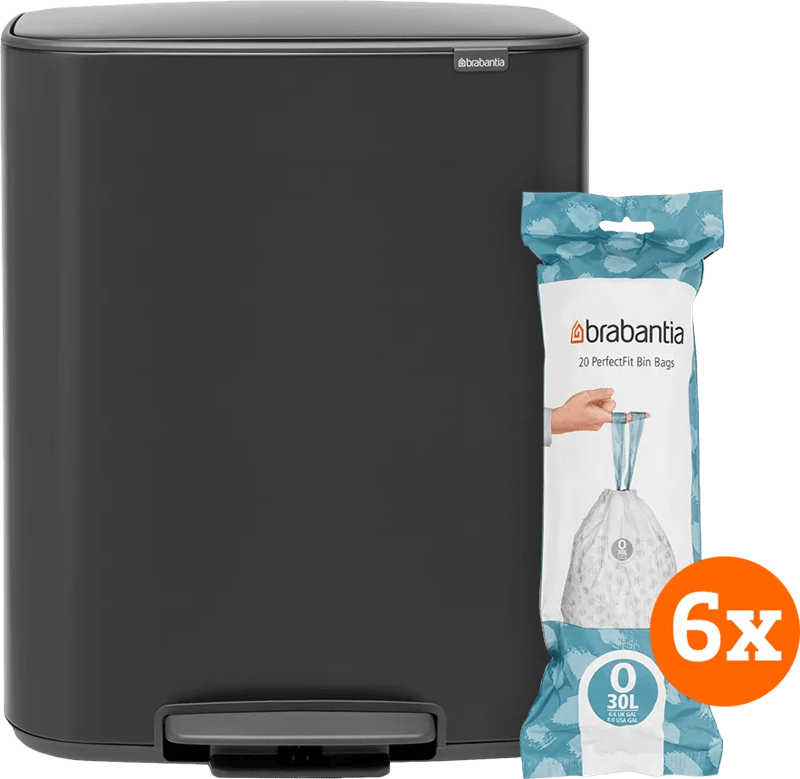 Brabantia Bo Pedal Bin 2 x 30 Liter Matt Black + Vuilniszakken (120 stuks)