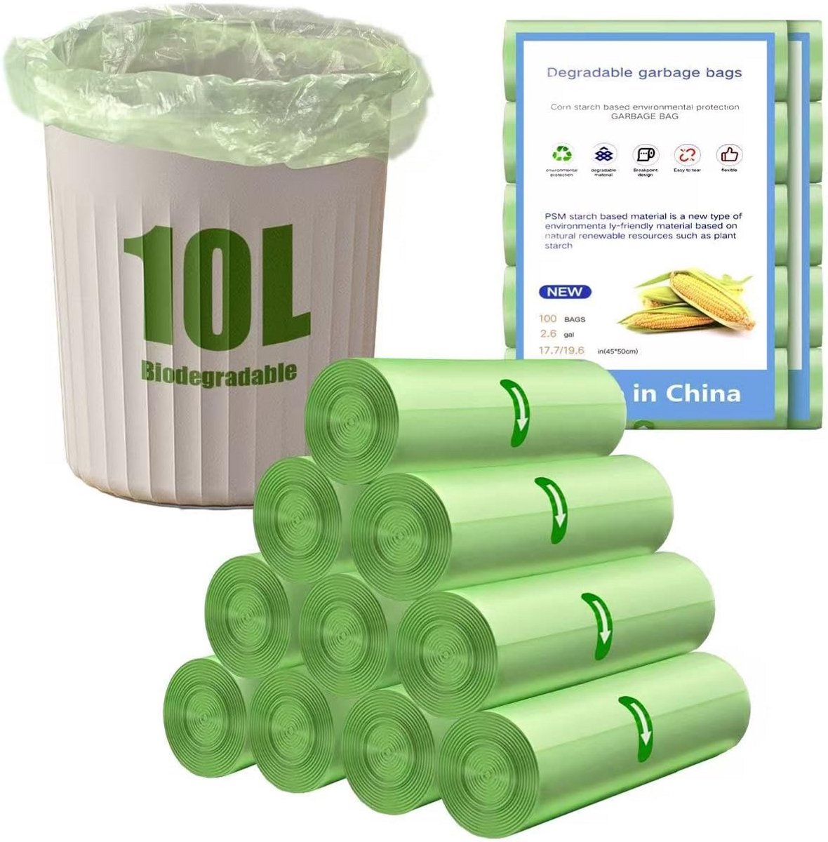 200x Composteerbare Afvalzakken 10 Liter - Bio Zakken voor Keukenafval en GFT
