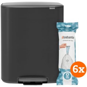 Brabantia Bo Pedal Bin 2 x 30 Liter Matt Black + Vuilniszakken (120 stuks)